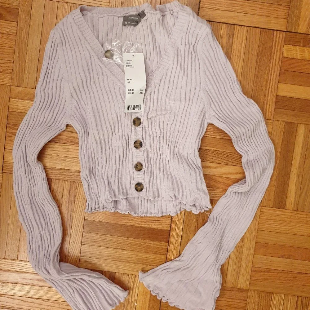 UO Ribbed Ruffle Cardigan Top - Picture 2 of 5